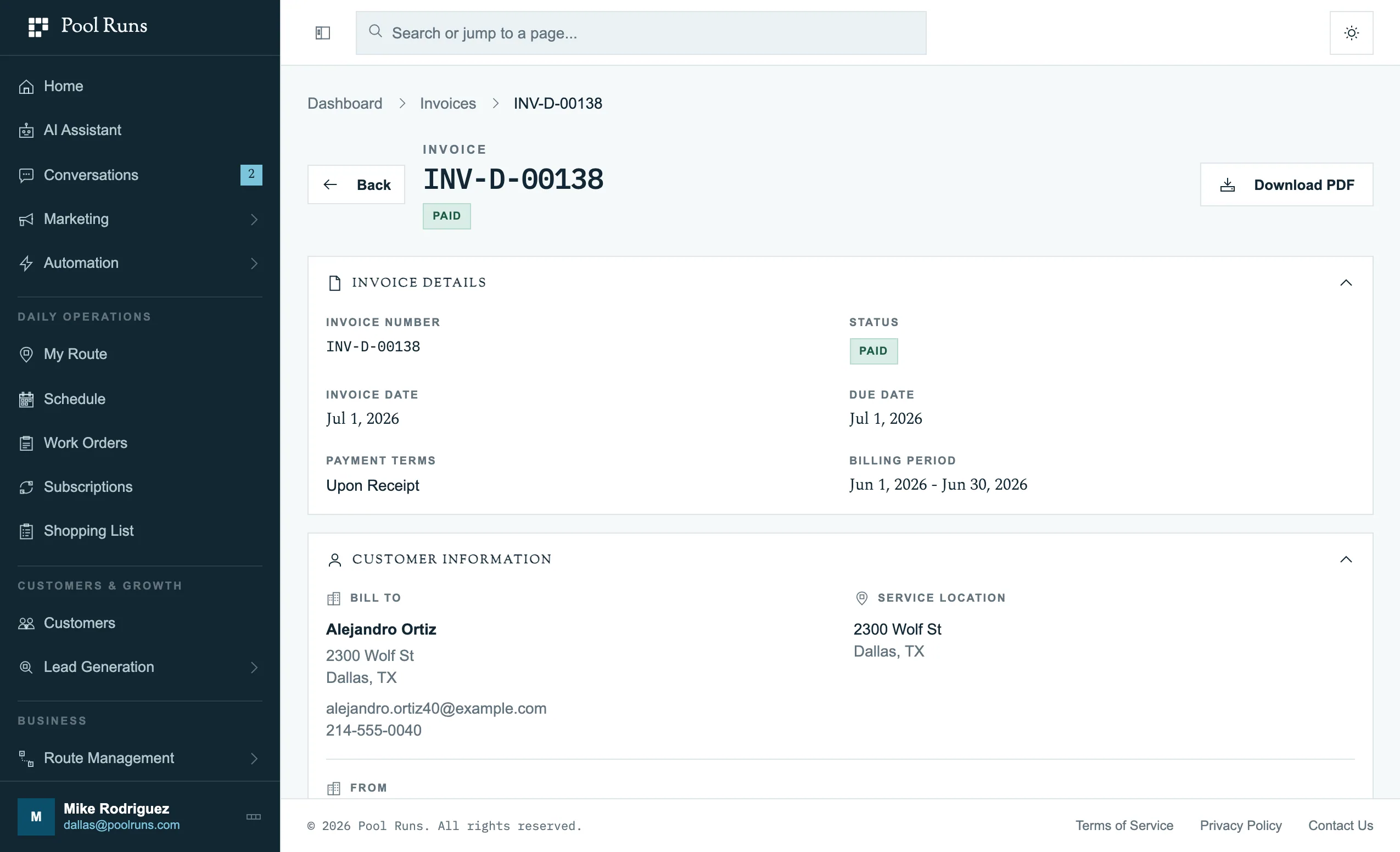 Pool Brain Invoice Example Pool Service Billing & Invoicing Software | Pool Runs